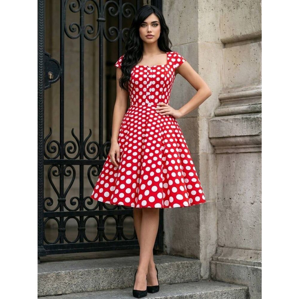 ☔️🔹️NWOT Red w/White Polka Dot 50's Rockabilly Dress Small